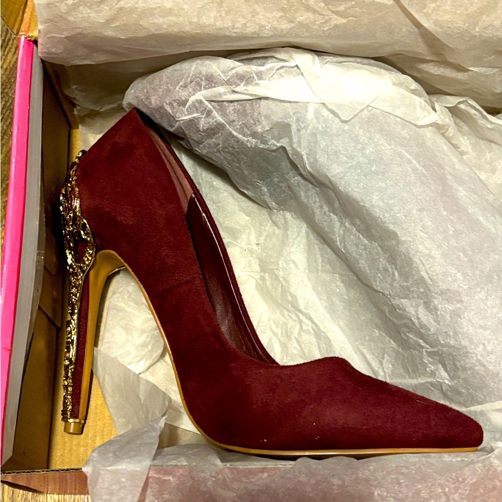 Charlotte Russe Burgundy and gold high heels.